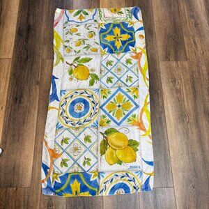 Vintage Italian Viscose Lemon Floral Scarf Wrap Genesi S.R.L. Modica 29” X 59”